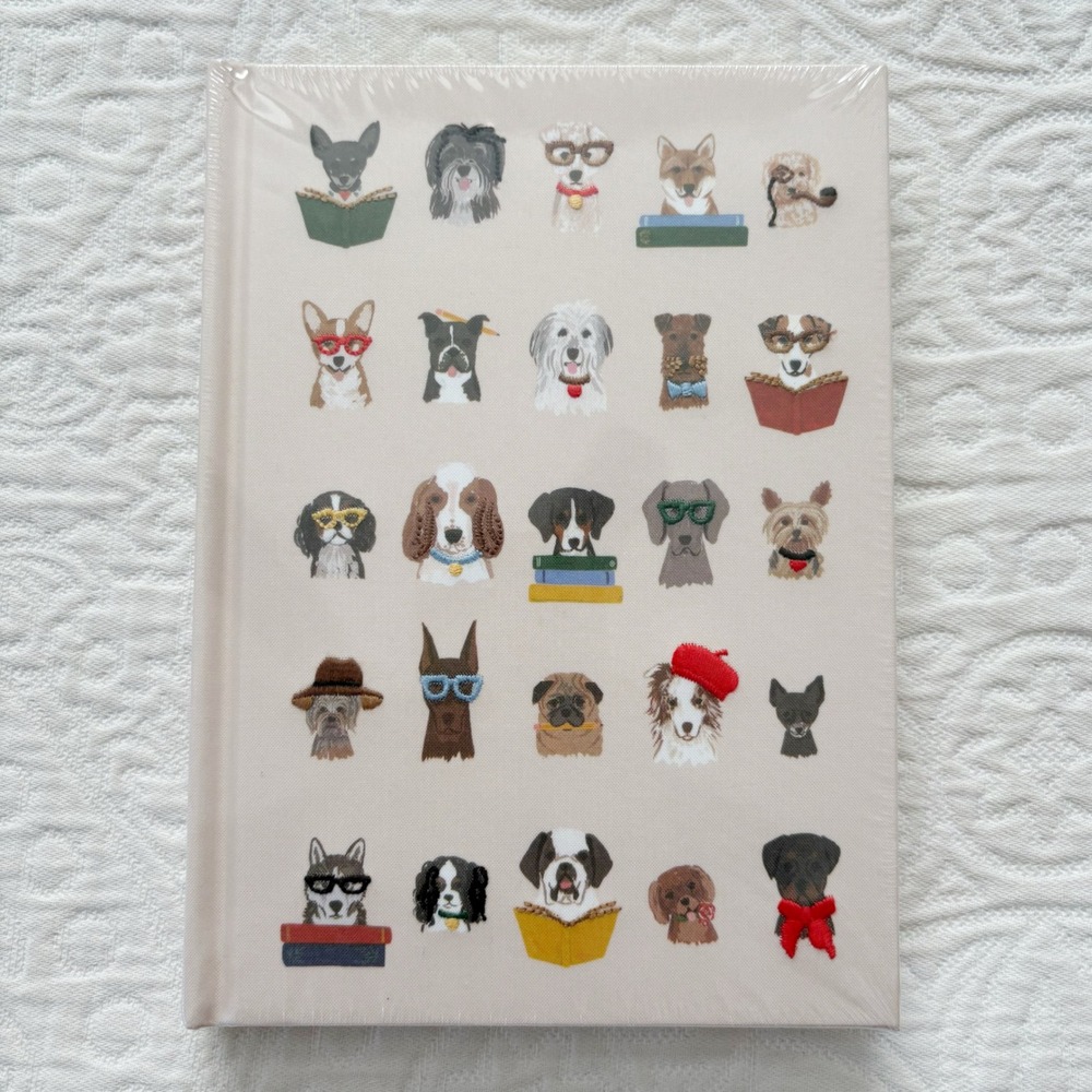 Rifle Paper Co Studious Dogs Embroidered 8 x 5.75 Journal, 240 Lined Pages